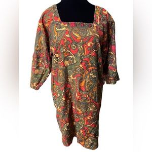 Vintage 70s Hippie Psychedelic Tie Back Tunic Smock Apron Smoke Jacket Top